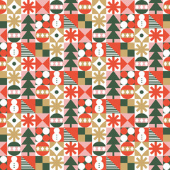 seamless pattern with geometric christmas motifs. repeatable pattern tile design for winter holidays