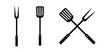 Grill fork and spatula tools icon vector set. Barbecue or BBQ symbol silhouette 