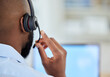 © Anela Ramba/peopleimages.com - Telemarketing, support consultant or call center agent with headset closeup and online computer. Consulting customer service or IT technology of crm black man talking, advice or help for contact us