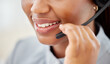 © Anela R/peopleimages.com - Woman customer service, mouth talking and smile with a headset at a telemarketing or call center office. African American consultant working in help desk or support job while consulting a client