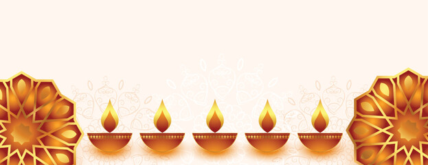 Wall Mural - minimal style diwali banner with burning diya and floral design vector illustration
