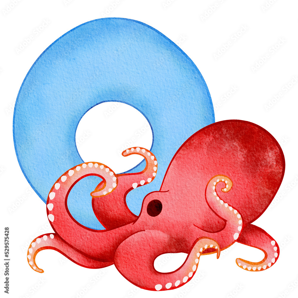 O octopus alphabet isolated on a transparent background. With the ...