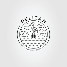 Pelican Or Stork Bird On Lake Logo Vector Illustration Design.