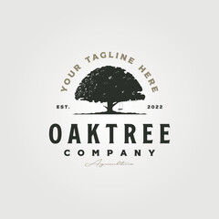 Wall Mural - oak tree vintage logo vector symbol with typography design. tree swing with tree logo design