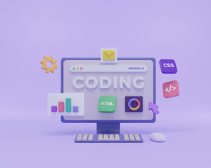 Wall Mural - 3d render web development, software development, web design, coding, programing and ui ux design