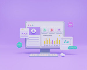 Wall Mural - 3d render web development, software development, web design, coding, programing and ui ux design