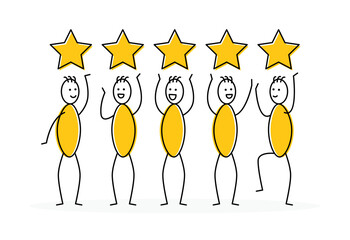 Poster - Stickman or stick figure character, people rating 5 stars review symbol sign. Vector illustration.