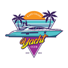 Yacht Boat Vector Illustration In Retro Pop Color Design, Perfect For Club Logo And Tshirt Design