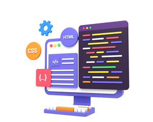 3d render web development or software development or web design coding and programing