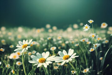 Poster - Beautiful blooming white daisies in a meadow on a summer day 3D illustration