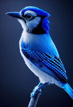 3d Illustration Of Stunning Beautiful Realistic Blue Jay Bird On Dark Background