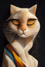Abstract Geometric Artwork Showing Humanized Cat Torso Portrait