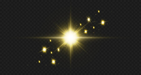 Wall Mural - light effects, glare, glitter, explosion, golden light, vector illustration. shining golden stars.