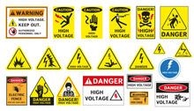 High Voltage Danger Signs. Vector Graphics.
