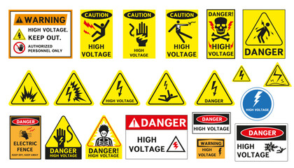 High voltage danger signs. Vector graphics.