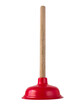 Bright red rubber plunger with wooden handle flatlay isolated transparent png