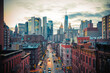 New York City Chinatown and Skyscrapers skyline dusk view