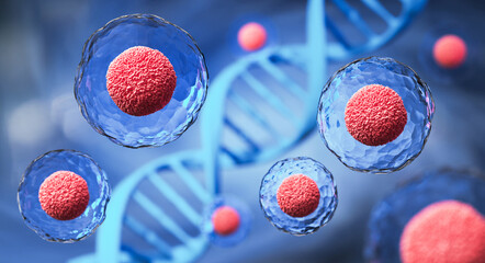 Wall Mural - 3d rendering of human cell or embryonic stem cell microscope background.