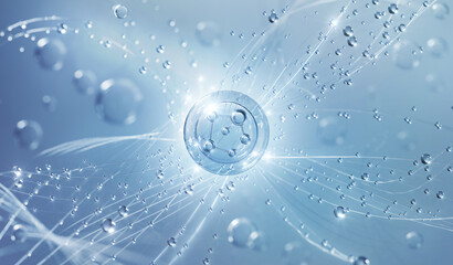 Wall Mural - Cosmetic Essence, Liquid bubble, Molecule inside Liquid Bubble on water background, 3d rendering