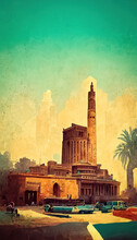 Retro And Vintage Poster On Egypt, Its Ancient Architecture, And The Richness Of A Trip In This African Country
