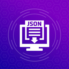 Wall Mural - JSON file download icon with computer, vector