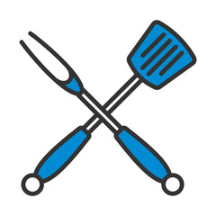 Sticker - Crossed Frying Spatula And Fork Icon