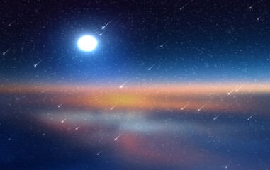 Wall Mural - blue night super moon on starry sky on sunset seascape