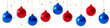 Christmas or New Year holidays red and blue baubles with golden confetti, 3d render