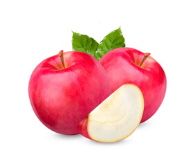 Fresh red apple with lesves isolated on transparent background (.PNG)