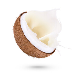 Poster - Coconuts with milk splash iolated on transparent background (.PNG)