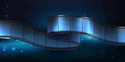 Wall Mural - Online cinema concept. Movie reel tape flowing. Film-strip cinematograph concept.