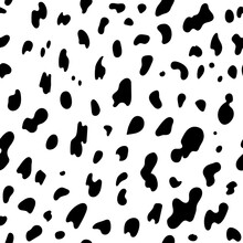 Spotted Deer Skin Seamless Pattern. Animal Skin Vector Background. Black And White Texture