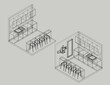Low poly isometric view of kitchenette in studio house wireframe