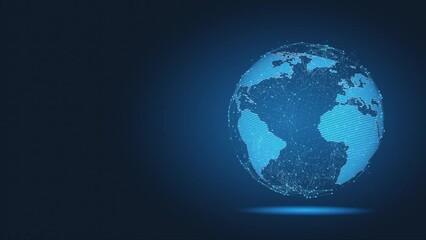 tech earth globalization in 3d animation. global business dots on rotating planet.