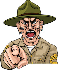 Canvas Print - Angry Army Bootcamp Drill Sergeant Cartoon