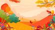 Autumn landscape with trees, mountains, fields, leaves. Countryside landscape. Autumn background. Vector flat illustration