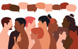 © Hope - Communication between people in a crowd with a speech bubble. Vector cartoon people talking in a group.