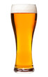 Full pilsner glass of pale lager beer with a head of foam isolated on white background