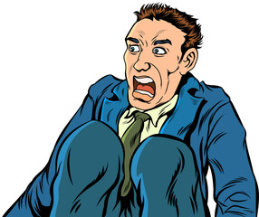 Wall Mural - Young businessman shocked, scared, worried. hand drawn style  design illustration, transparent background.