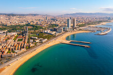 Aerial View Of Ciutat Vella District With Barceloneta Beach Spain