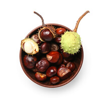 Bowl With Fresh Chestnuts On White Background
