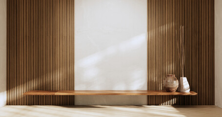 Architecture and interior concept Empty room and wood panels wall background 3D illustration rendering.