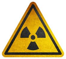 Yellow Triangular Sign. Grungy Style Danger Sign With Radioactive Warning Sign. Rusty. Warning. Caution. Hazard. Danger. Worn Out. Radioactivity Symbol. Atomic. Atom.