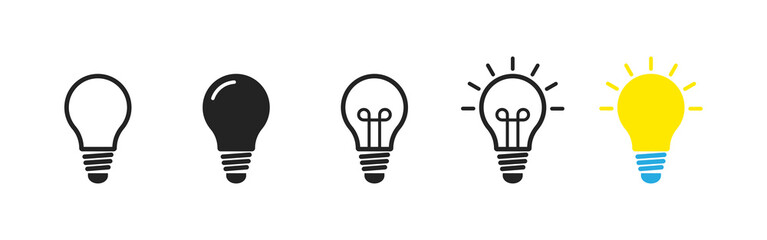 Wall Mural - lightbulb idea icons set, flat, vector, yellow light bulb, creative sign, innovation