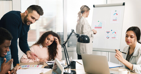 Wall Mural - Group of coworkers together in office. Banner design