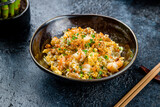 Fototapeta  - Fried rice with shrimp and chicken Chinese cuisine