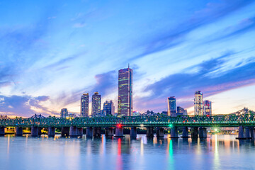 Wall Mural - City night view of Yeouido, a landmark financial district in Seoul, Korea taken at night