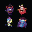 Monster halloween cartoon characters with costumes