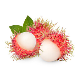 Wall Mural - Fresh rambutan fruit with leaves isolated on transparent background (.PNG)