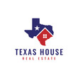 Texas map with house logo design. Real estate property logo concept